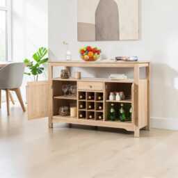 Rustic Farmhouse Buffet Cabinet 9-Bottle Wine Rack, Storage Drawer, Dual Cabinets - thumbnail 3
