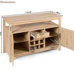 Rustic Farmhouse Buffet Cabinet 9-Bottle Wine Rack, Storage Drawer, Dual Cabinets - thumbnail 4