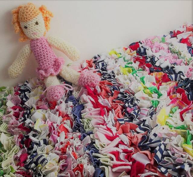 Bedside Rag Rug, Proggy Mat, Custom Made, Re-Cycled Fabric, Memory Rug - image 1