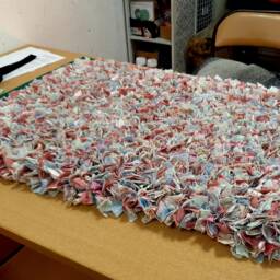 Bedside Rag Rug, Proggy Mat, Custom Made, Re-Cycled Fabric, Memory Rug - thumbnail 4