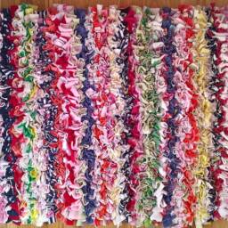 Bedside Rag Rug, Proggy Mat, Custom Made, Re-Cycled Fabric, Memory Rug - thumbnail 2