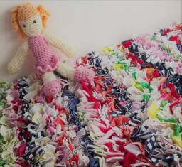 Bedside Rag Rug, Proggy Mat, Custom Made, Re-Cycled Fabric, Memory Rug - thumbnail 1