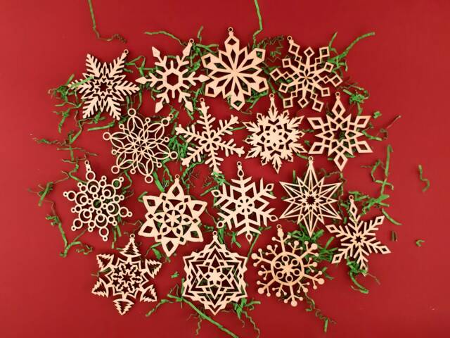 Laser Cut Wooden Snowflakes Ornament Set Of 16, Rustic Christmas Decor - image 1