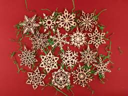Laser Cut Wooden Snowflakes Ornament Set Of 16, Rustic Christmas Decor - thumbnail 1