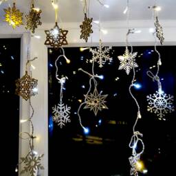 Laser Cut Wooden Snowflakes Ornament Set Of 16, Rustic Christmas Decor - thumbnail 3