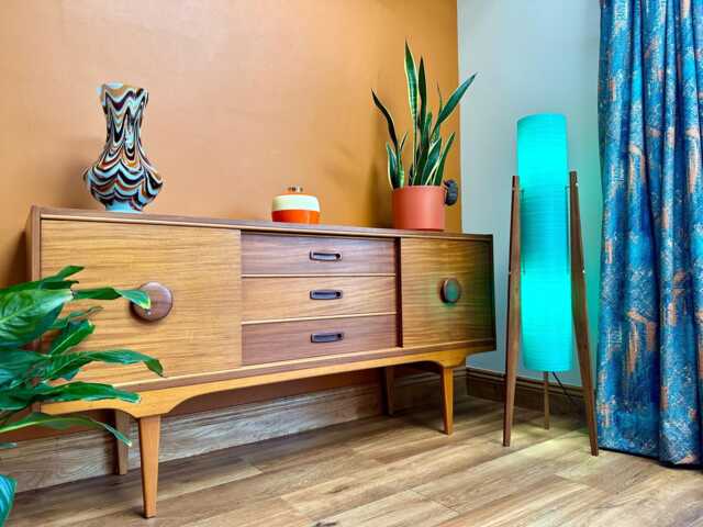 Turquoise Rocket Lamp Mid-Century Modern Teak Floor Lamp - image 1
