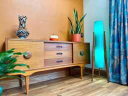 Turquoise Rocket Lamp Mid-Century Modern Teak Floor Lamp - thumbnail 1