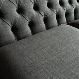 British Handmade 3 Seater Grey Wool & Antique Tan Leather Chesterfield Sofa - thumbnail 4