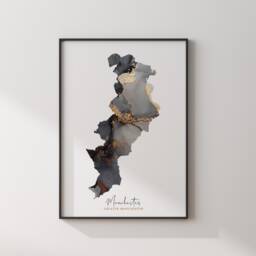 Manchester Map Black & Gold Wall Art Print- Greater - England United Kingdom Great Britain - thumbnail 3