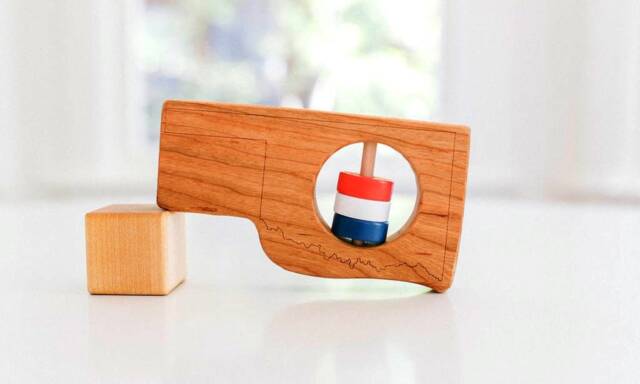 Oklahoma State Baby Rattle Modern Cherry Wood Toy - image 1