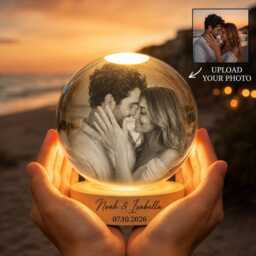 Custom Photo Engagement Crystal Ball Night Light, Personalized Couples Anniversary Gift, Groom Bride To Be Keepsake, Wedding Photo Lamp - thumbnail 2