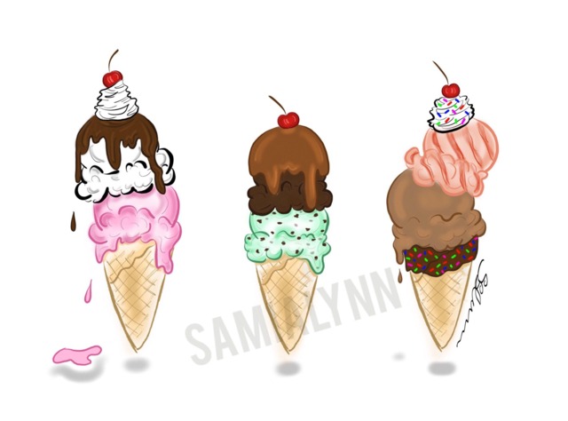 Ice Cream Illustration Print - Dessert Food Art, 11x14 - image 1