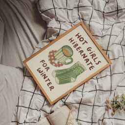 Hot Girls Hibernate For Winter Wall Print - Cosy Autumn Aesthetic Chocolate, Fluffy Socks Gift Ideas Trendy Home Decor - thumbnail 2