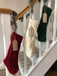 Knitted Christmas Stocking With 3D Wooden Name Tag