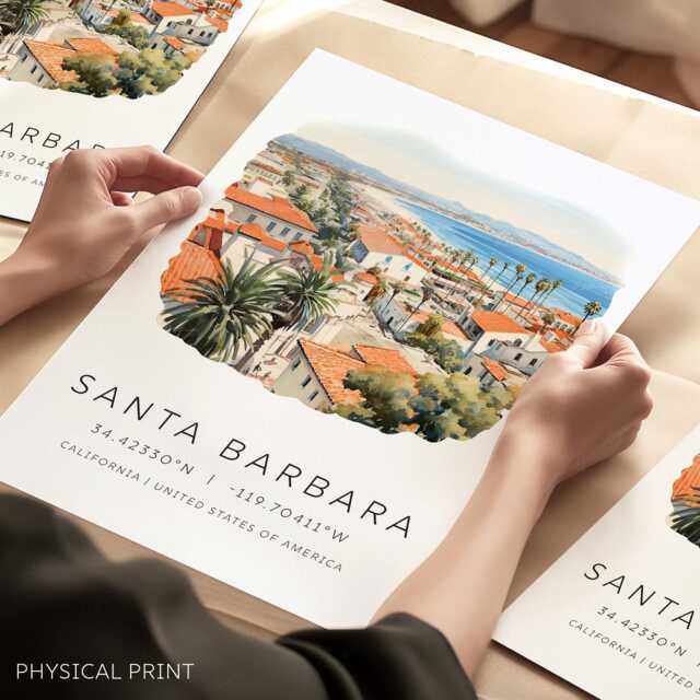 Santa Barbara Retro Art Print, California Poster, Watercolor Card, Personalised Travel Wedding Gift - image 1