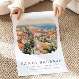 Santa Barbara Retro Art Print, California Poster, Watercolor Card, Personalised Travel Wedding Gift - thumbnail 2
