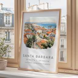 Santa Barbara Retro Art Print, California Poster, Watercolor Card, Personalised Travel Wedding Gift - thumbnail 3