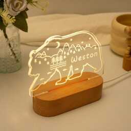 Personalized Mountain Bear Night Light, Teen Light, Birthday Child Gift, Acrylic Light, Night Light Wood Custom Name, Nursery - thumbnail 3