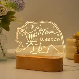 Personalized Mountain Bear Night Light, Teen Light, Birthday Child Gift, Acrylic Light, Night Light Wood Custom Name, Nursery - thumbnail 2