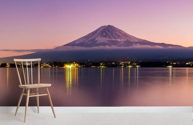 3D Mountain Lake Wallpaper Mural, Purple Wall Art, Peel & Stick - image 1