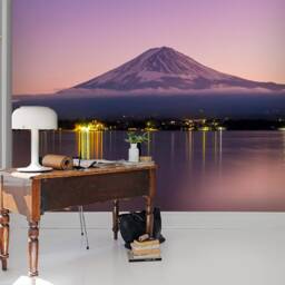 3D Mountain Lake Wallpaper Mural, Purple Wall Art, Peel & Stick - thumbnail 2