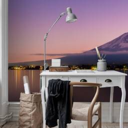 3D Mountain Lake Wallpaper Mural, Purple Wall Art, Peel & Stick - thumbnail 3