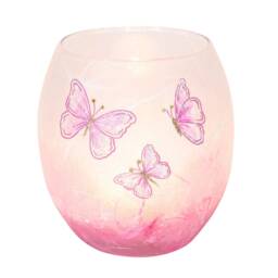 Handmade Pink Butterfly Candle Holder Strawsilk Glass - thumbnail 2