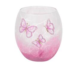 Handmade Pink Butterfly Candle Holder Strawsilk Glass