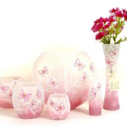 Handmade Pink Butterfly Candle Holder Strawsilk Glass - thumbnail 3
