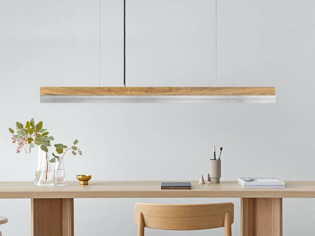 Pendant Lamp - Oak Wood & Stainless Steel Dining Room Gantlights Led - image 1