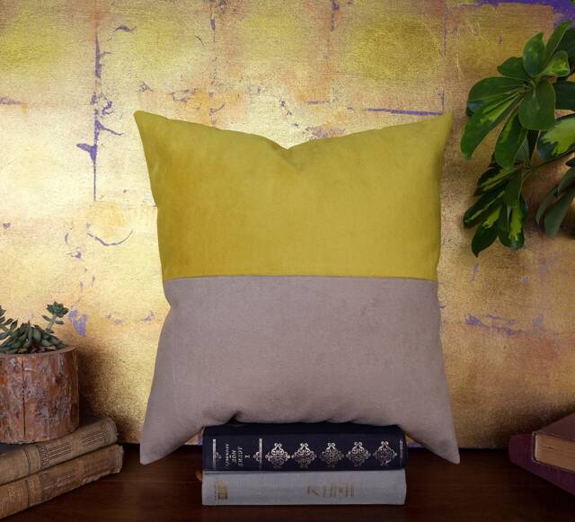 Modern Two-Tone Vegan Suede Pillow Cover Yellow & Beige - image 1