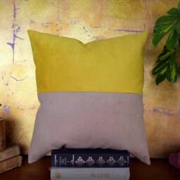 Modern Two-Tone Vegan Suede Pillow Cover Yellow & Beige - thumbnail 2