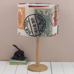 Airmail Lampshade, Vintage Travel Ephemera Ceiling Shade, Neutral Passport Stamps, Red & Cream Light Pendant Shade