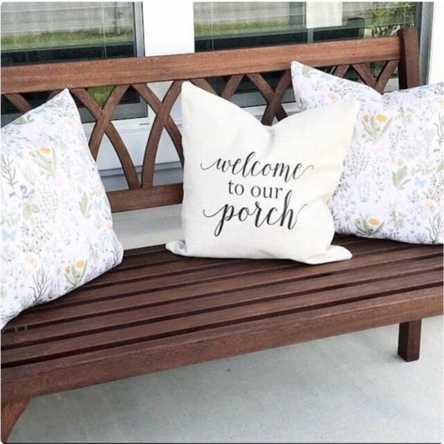 Linen Farmhouse Pillow Cover Welcome To Our Porch, Rustic Decor - image 1