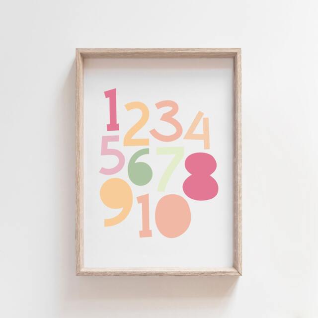 Pastel Numbers Print, Girls Nursery Prints, Playroom Wall Art, Poster, Educational Learning - image 1