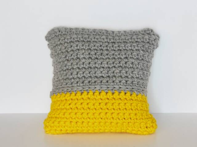 Luxury Handmade Super Chunky & Soft Grey Yellow Crochet Texture 40x40cm Cushion - image 1