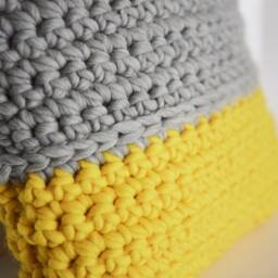 Luxury Handmade Super Chunky & Soft Grey Yellow Crochet Texture 40x40cm Cushion - thumbnail 2