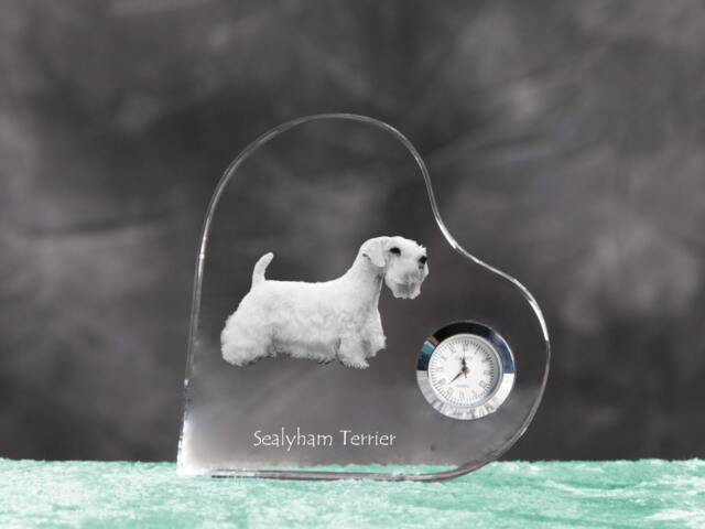 Sealyham Terrier - Crystal Clock in The Shape Of A Heart With Image Pure-Bred Dog - image 1