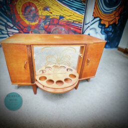 Vintage Teak Rotating Cocktail Bar Mid-Century Modern Drinks Cabinet