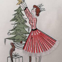 Embroidered Christmas Cushion Cover 1950S Lady With Fringe - 40x40 cm - thumbnail 2