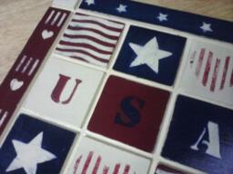 Usa Wall Hanging Wood Hand-Crafted Painted Red/White & Blue - thumbnail 1