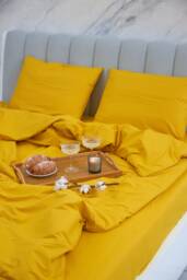 Mustard Cotton Flat Sheet 300Tc Bedding, Custom Sizes Available