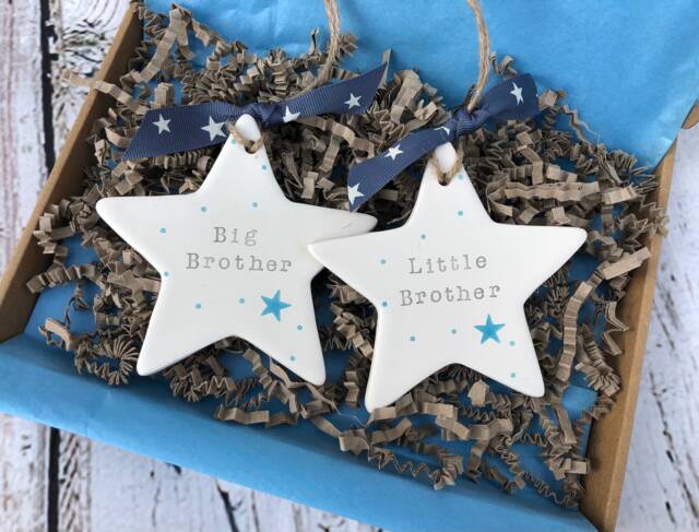 Hand Stamped Ceramic Star New Big Brother/Sister Gift - image 1