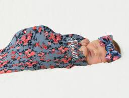 Floral Swaddle Bag & Headband For Baby Girl Pink Gray