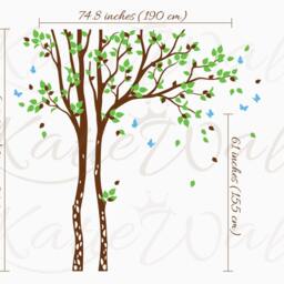 Huge Tree Wall Decals Brown & White Decal Nursery Decor Sticker Mural With Butterflies Kw023 - thumbnail 2