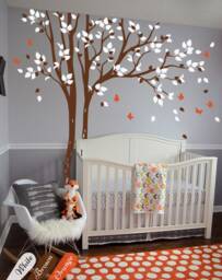 Huge Tree Wall Decals Brown & White Decal Nursery Decor Sticker Mural With Butterflies Kw023 - thumbnail 1