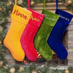 Personalized Family Christmas Stocking, Decor, 2026 Xmas Stocking, Velvet Gift For Her, Him - thumbnail 1