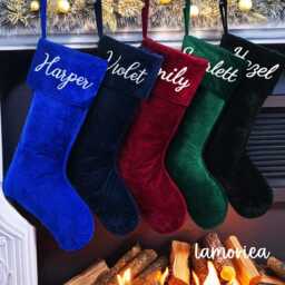 Personalized Family Christmas Stocking, Decor, 2026 Xmas Stocking, Velvet Gift For Her, Him - thumbnail 2