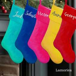 Personalized Family Christmas Stocking, Decor, 2026 Xmas Stocking, Velvet Gift For Her, Him - thumbnail 3