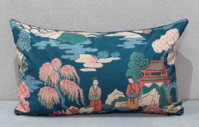 Linwood Omega Prints Japanese Garden Blossom & Velvet Cushion Cover 30x50 cm - image 1